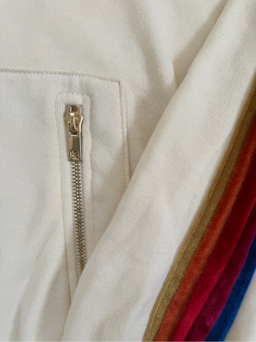 Aviator Nation Cream Hoodie with velvet Stripe Sleeve - RARE 🌈 MEDIUM - Picture 14 of 16